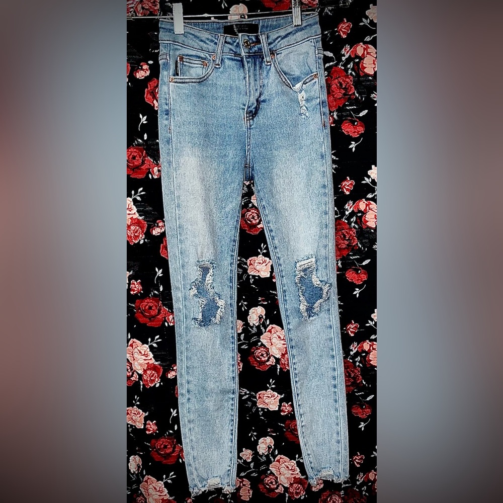 Flying Monkey Light Blue Distressed Skinny Jeans